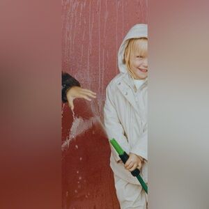 Zara Kids Rubberized Water Repellent Faux Fur Lined Raincoat 
Ecru Size 8